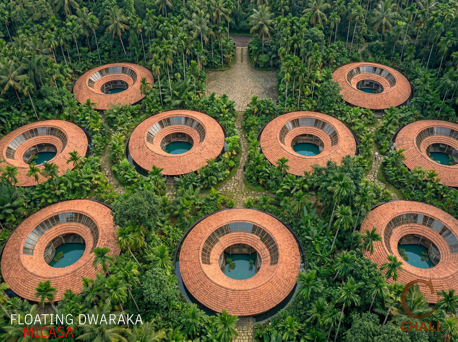 Aerial view of the Floating Dwaraka ring roof