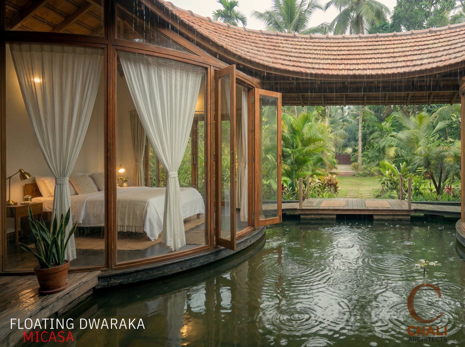 Shaded veranda overlooking the courtyard
