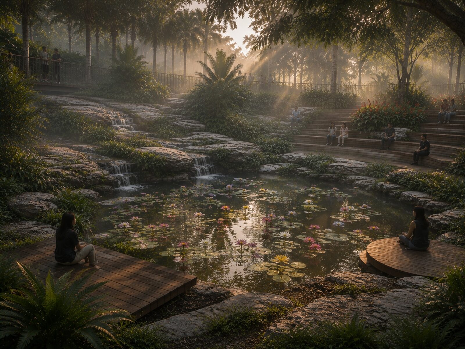 Mist over the lotus pond at first light