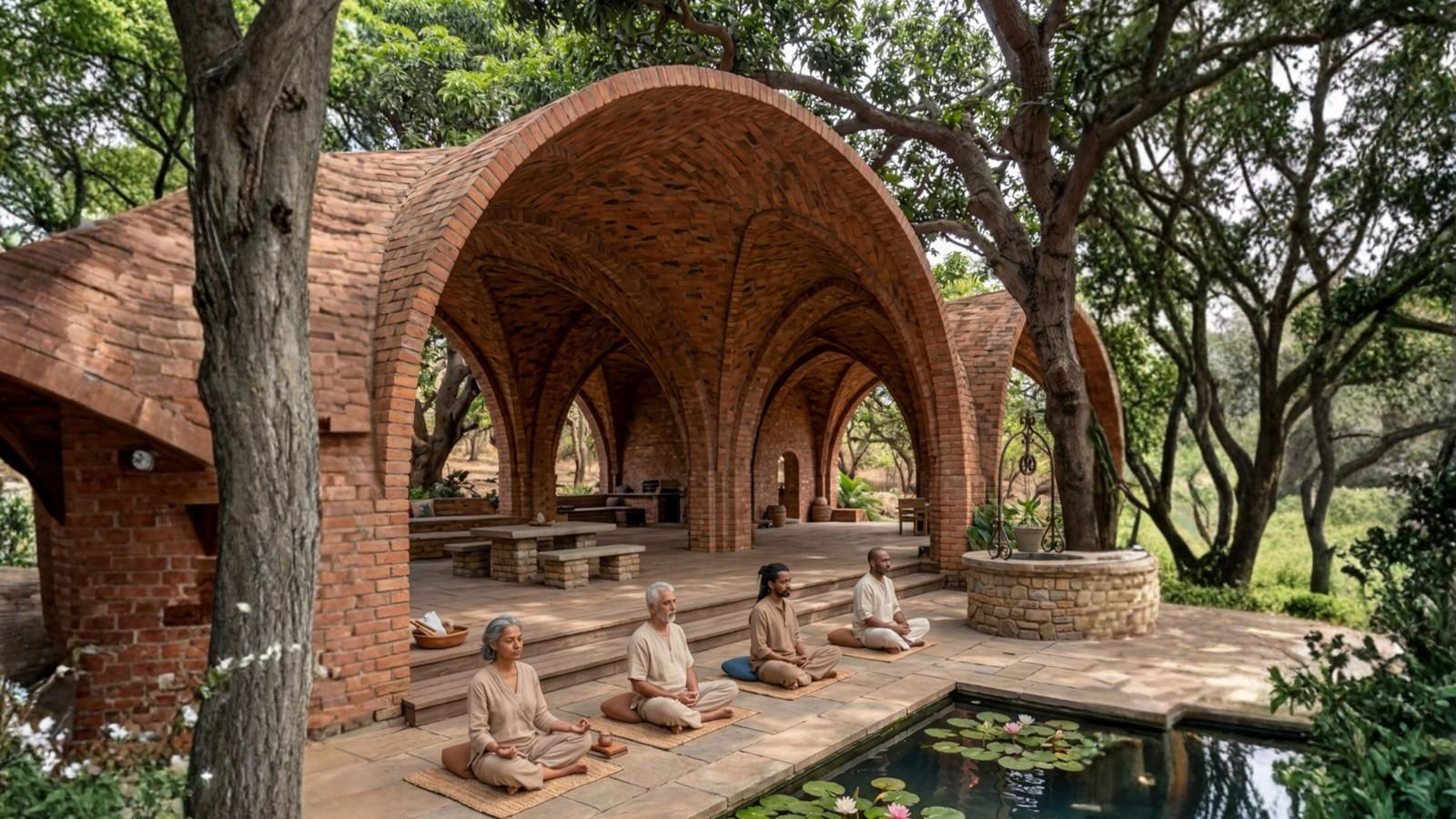 Morning meditation by the lotus pond amphitheatre